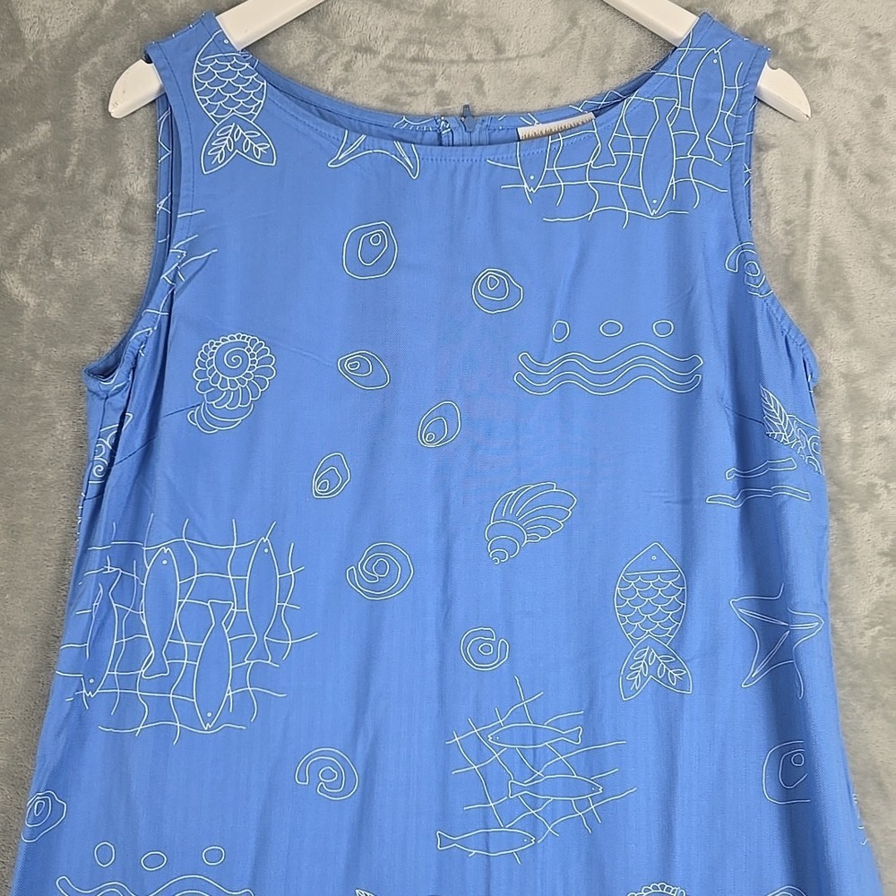 Coldwater Creek Sleeveless Fish Beach Maxi Dress 14‎ Blue Coastal